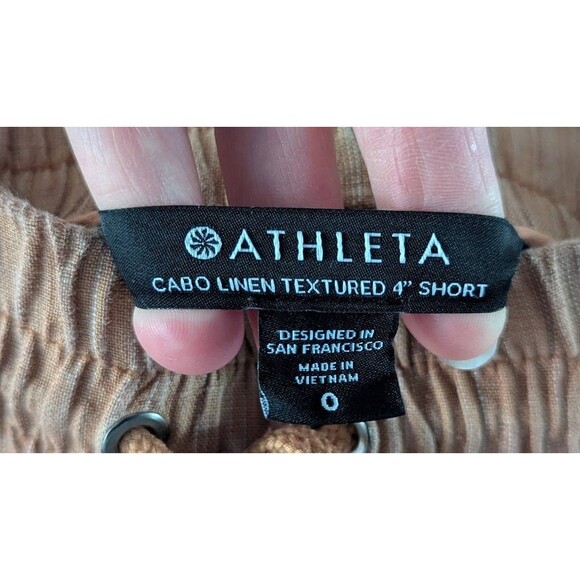 Athleta Shorts Cabo Linen Textured 4" Size 0 Beige Drawstring Waist 100% Linen - Picture 2 of 4